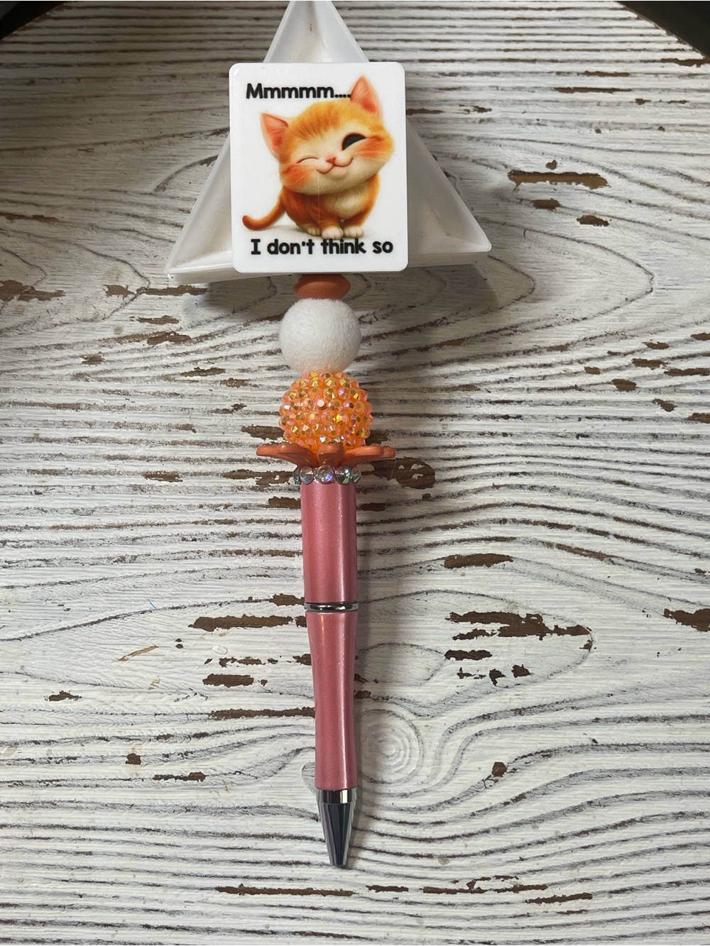 Hand Crafted Pink and Orange Cat Charm Bead Pen